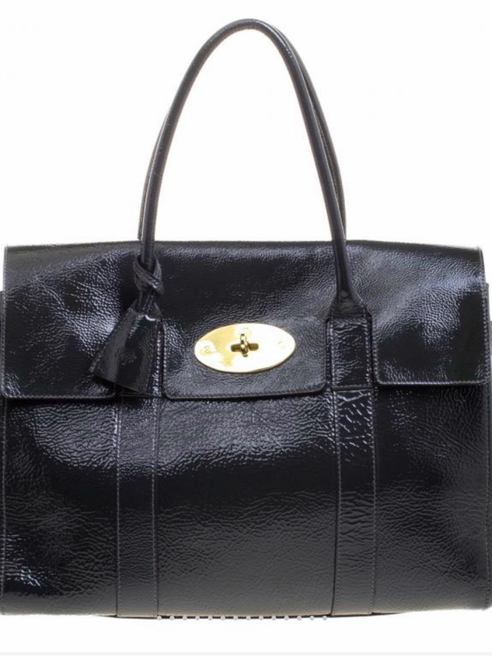Mulberry Black Patent Leather Top-Handle Bayswater Tote with Silver Accent EUC